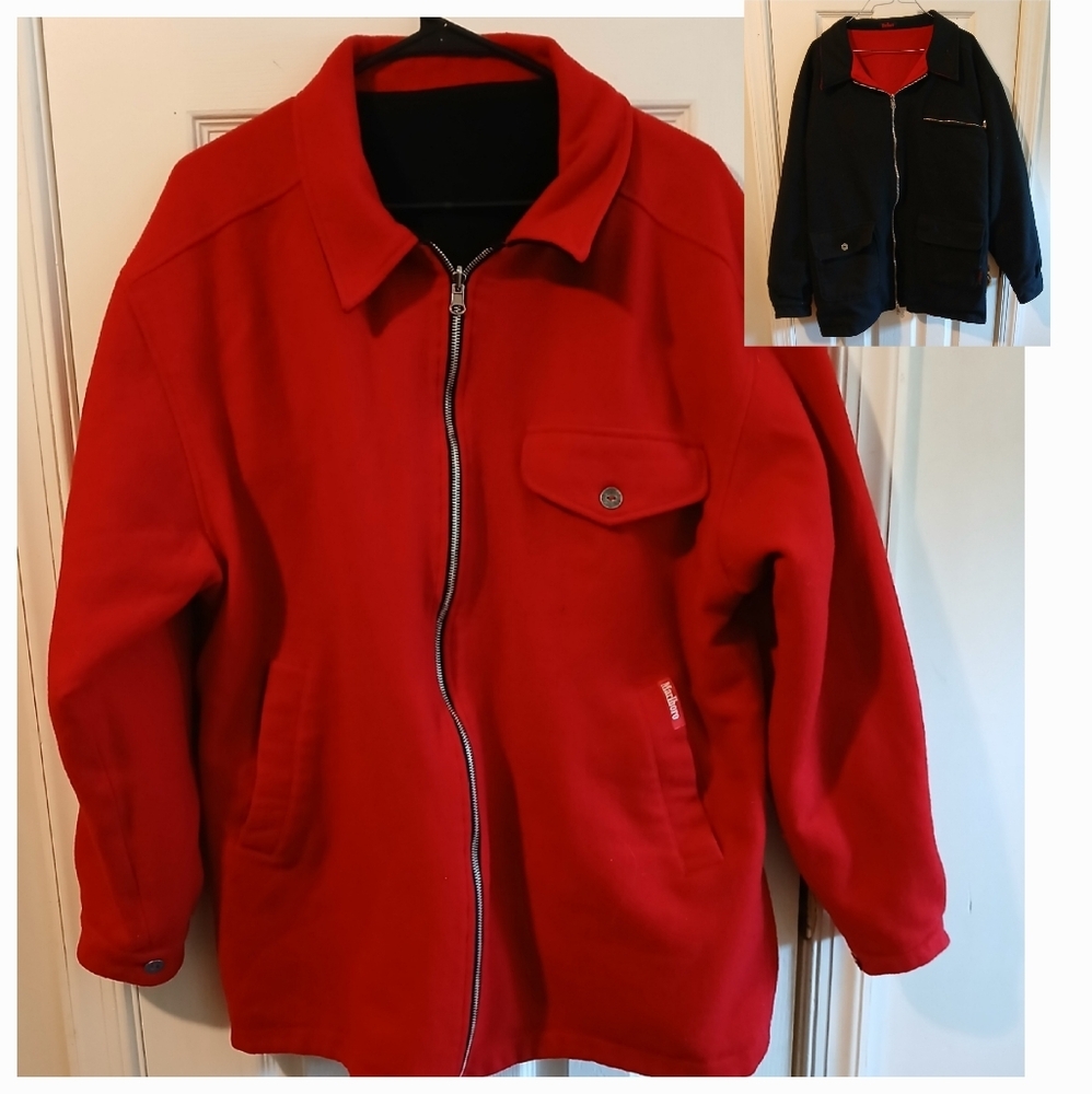 Marlboro Vintage Wool Red/Black Unisex Reversible Barn Style Chore Coat Size L